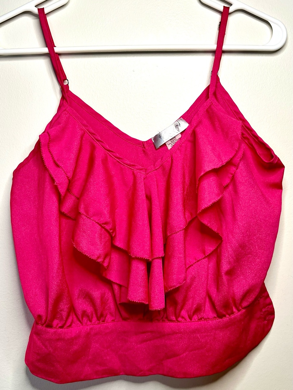 Toska Hot Pink Ruffled V-Neck Camisole Tank Top Crop Small